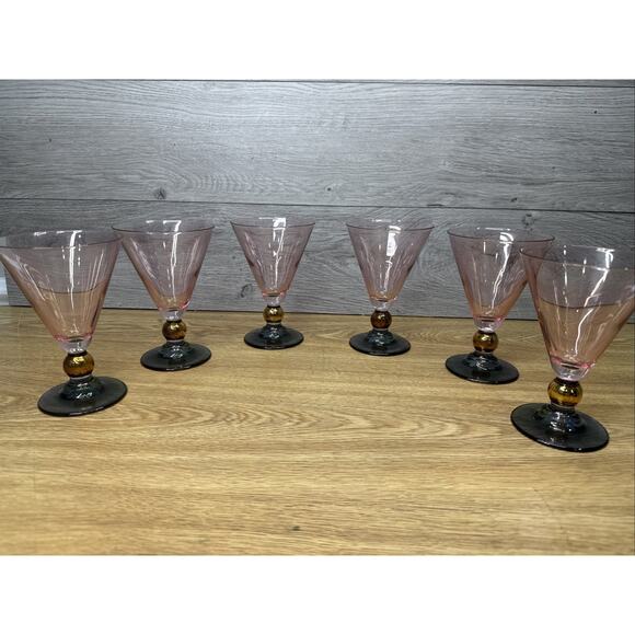 Cerve Italy Crystal 5-5/8” Wine Iridescent Ball Stem 8 Oz Cocktail Glass~ 6 Pc - Picture 1 of 11